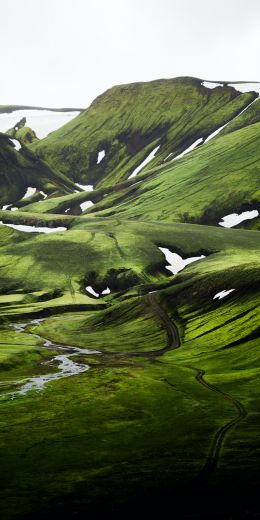 Iceland, hills, green Wallpaper 720x1440