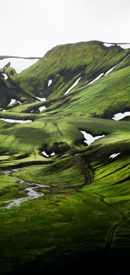 Iceland, hills, green Wallpaper 1440x3040
