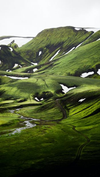 Обои 750x1334 Исландия, холмы, зеленый