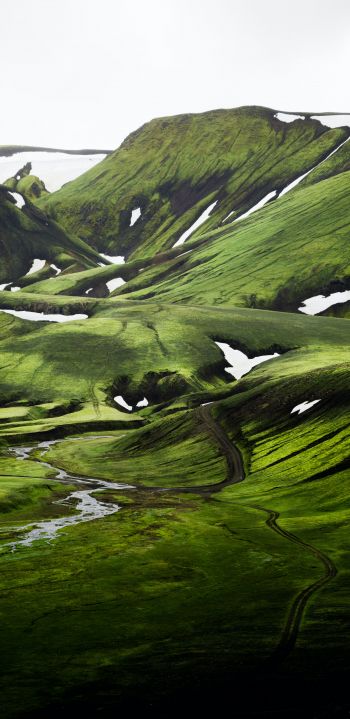 Обои 1080x2220 Исландия, холмы, зеленый