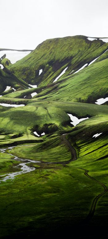 Обои 1440x3200 Исландия, холмы, зеленый