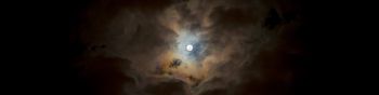 moon, clouds, night Wallpaper 1590x400