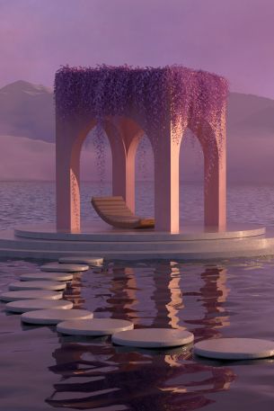 3D modeling, pink, water Wallpaper 640x960