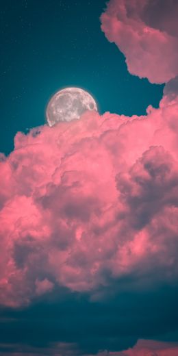 Обои 720x1440 луна, облака, розовый