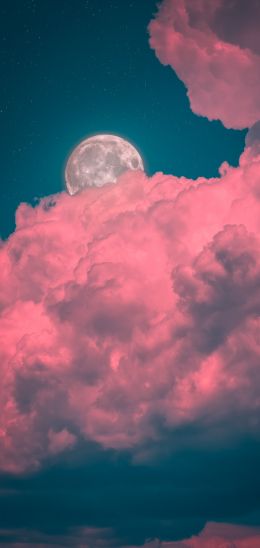 moon, clouds, pink Wallpaper 1080x2280