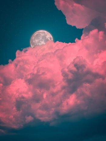Обои 1620x2160 луна, облака, розовый