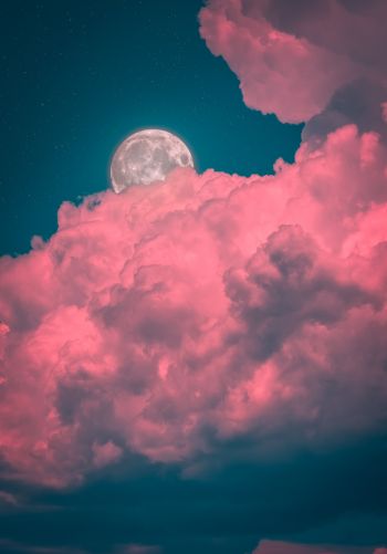 Обои 1668x2388 луна, облака, розовый