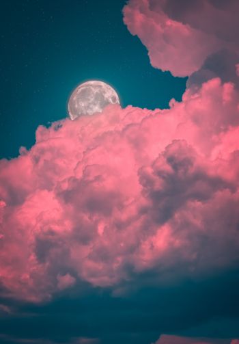 moon, clouds, pink Wallpaper 1640x2360