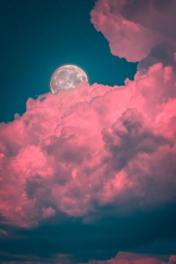 moon, clouds, pink Wallpaper 640x960