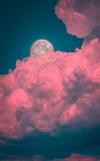 Обои 800x1280 луна, облака, розовый