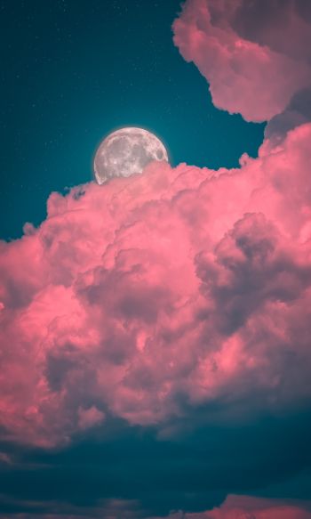 Обои 1200x2000 луна, облака, розовый