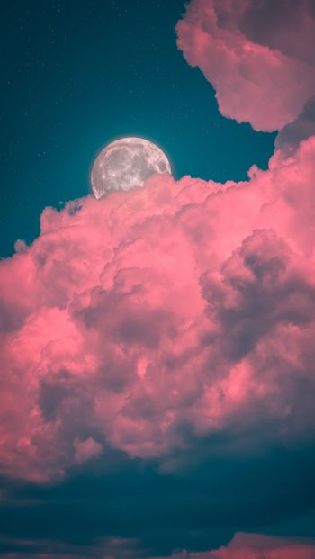 Обои 640x1136 луна, облака, розовый