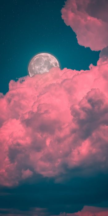 Обои 720x1440 луна, облака, розовый