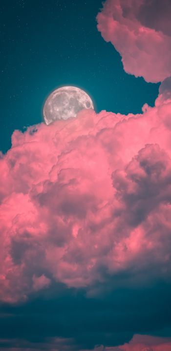 moon, clouds, pink Wallpaper 1440x2960