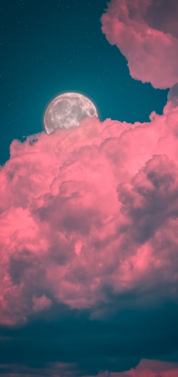 Обои 1440x3040 луна, облака, розовый