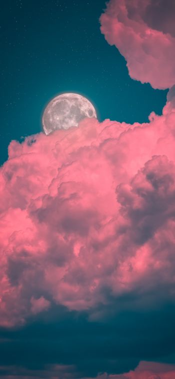 moon, clouds, pink Wallpaper 1284x2778