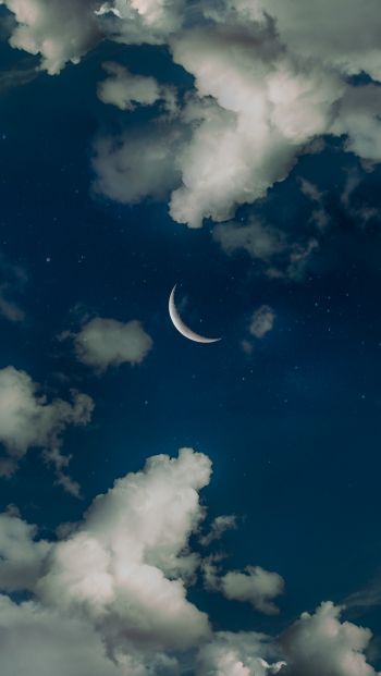 month, stars, clouds Wallpaper 640x1136