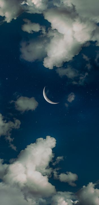 month, stars, clouds Wallpaper 1080x2220