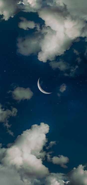 month, stars, clouds Wallpaper 1080x2280