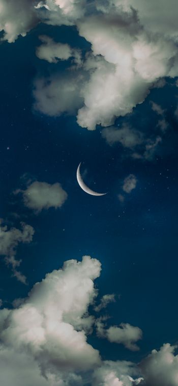 Обои 828x1792 месяц, звезды, облака