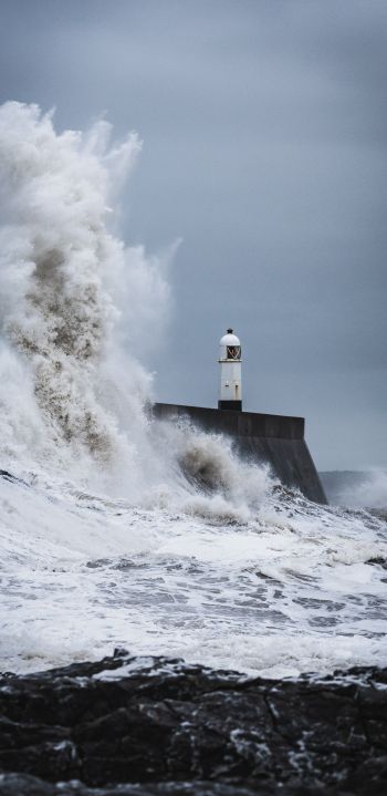 Portcol, Great Britain, lighthouse Wallpaper 1080x2220