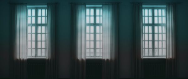 windows, tulle, room Wallpaper 2560x1080