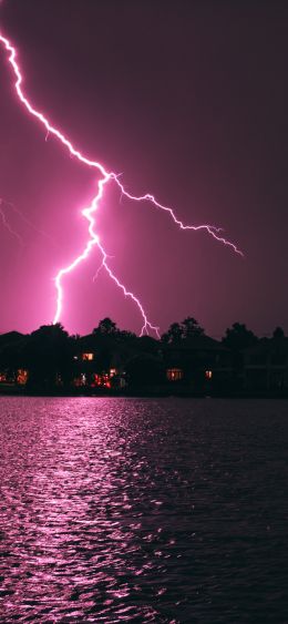 lightning, night, coast Wallpaper 1080x2340