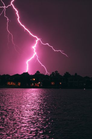 lightning, night, coast Wallpaper 640x960