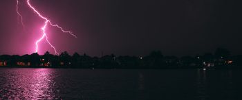 lightning, night, coast Wallpaper 3440x1440