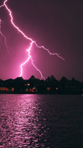 lightning, night, coast Wallpaper 640x1136