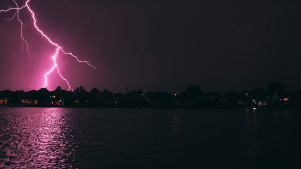 lightning, night, coast Wallpaper 2560x1440