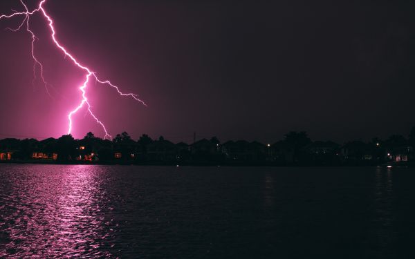 lightning, night, coast Wallpaper 2560x1600