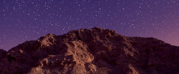 starry sky, rocks Wallpaper 3440x1440