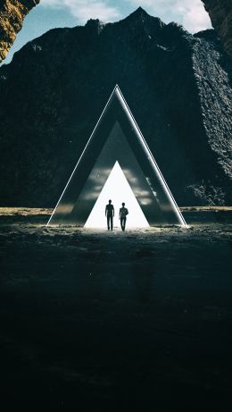 3D modeling, triangle, people Wallpaper 640x1136