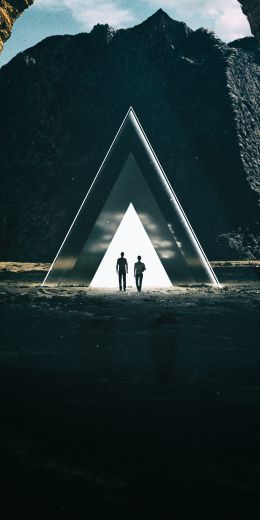 3D modeling, triangle, people Wallpaper 720x1440