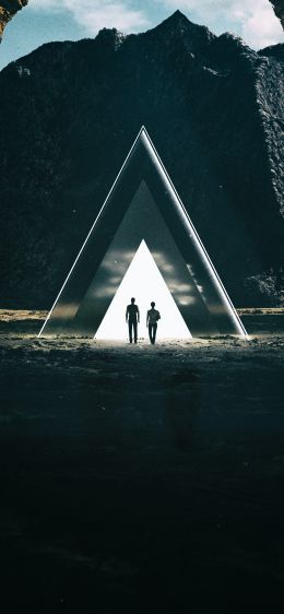 3D modeling, triangle, people Wallpaper 1242x2688