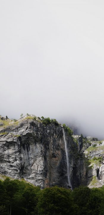 France, mountains, waterfall, forest Wallpaper 1080x2220