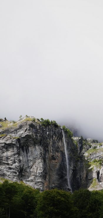 France, mountains, waterfall, forest Wallpaper 1440x3040