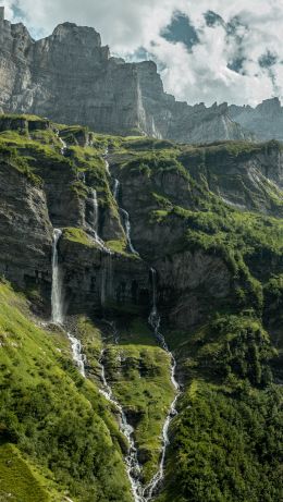 France, mountains, green, waterfall Wallpaper 640x1136