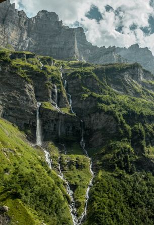 Обои 3456x5044 Франция, горы, зеленый, водопад