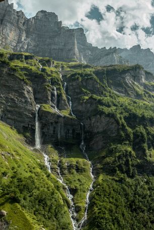 France, mountains, green, waterfall Wallpaper 640x960