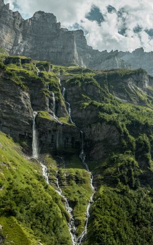 France, mountains, green, waterfall Wallpaper 1752x2800