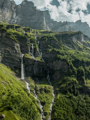 France, mountains, green, waterfall Wallpaper 1620x2160