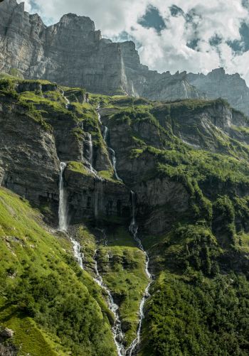 France, mountains, green, waterfall Wallpaper 1668x2388