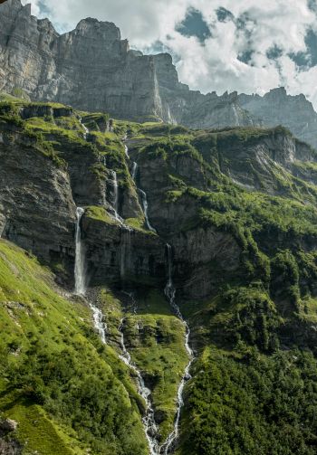 France, mountains, green, waterfall Wallpaper 1640x2360