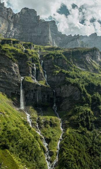 France, mountains, green, waterfall Wallpaper 1200x2000
