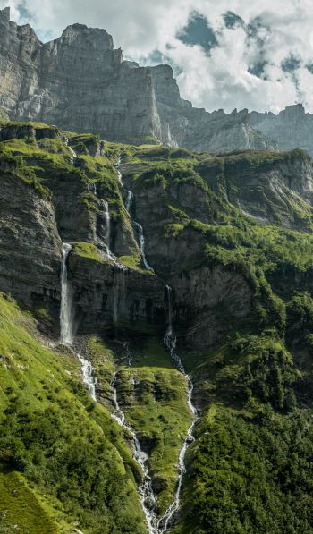 France, mountains, green, waterfall Wallpaper 600x1024