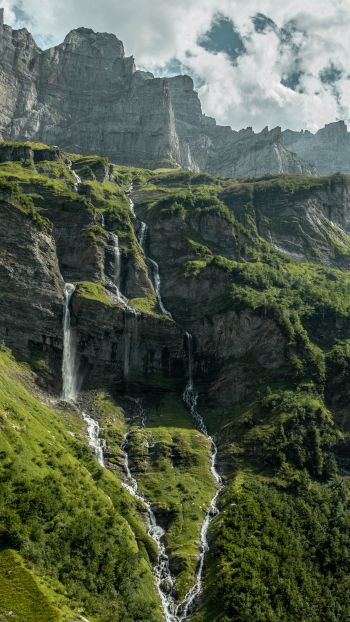 France, mountains, green, waterfall Wallpaper 720x1280