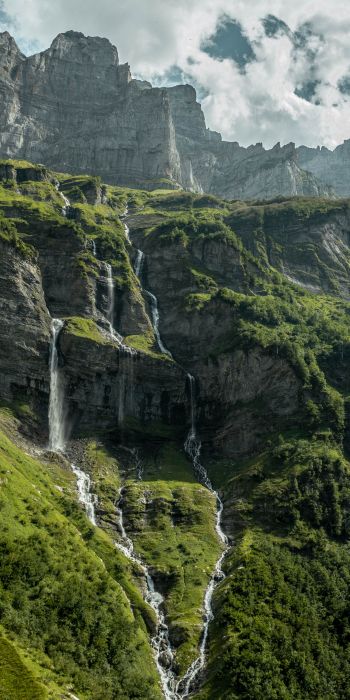 France, mountains, green, waterfall Wallpaper 720x1440