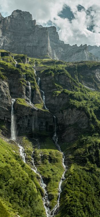 France, mountains, green, waterfall Wallpaper 1170x2532